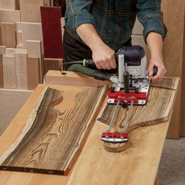 Circles of all sizes. An extension plate lets the jig cut arcs and circles up to 45 in. dia.